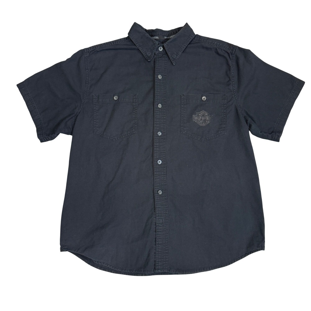 Harley-Davidson Mens Black Skull Print Button Up Shirt L 96517-12VM